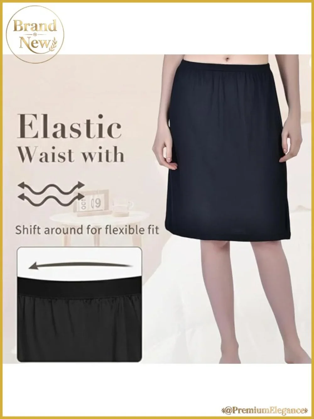 Women's Cotton Half Slip Skirts with Double Slits Knee-Length 2 Pack